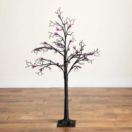4ft. Pre-Lit Artificial Halloween Spider Twig Tree with 48 Purple LED Lights {12}