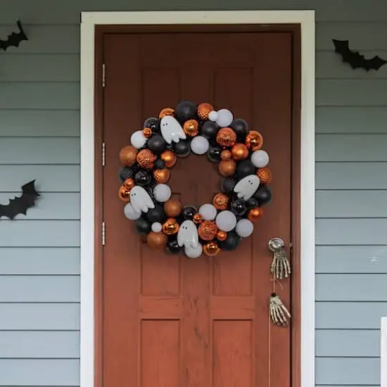 23.5" Orange, Black & White Ghost & Ornament Wreath by Ashland&reg; {3}