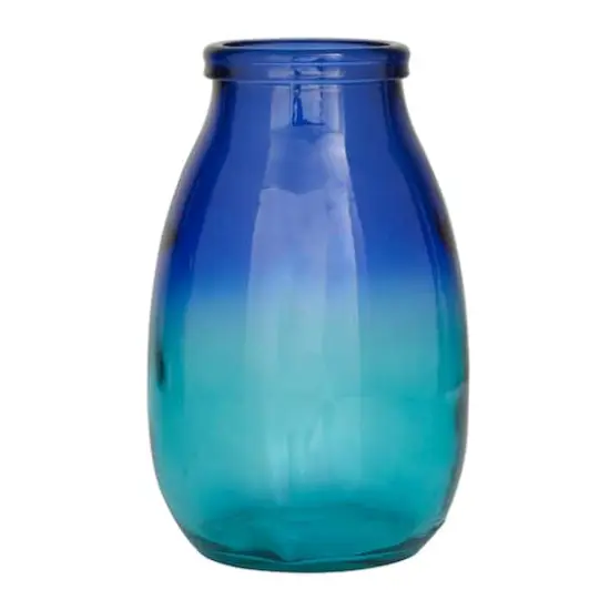 Blue Recycled Glass Handmade Spanish Vase with Ombre Effect 7" x 7" x 11" {3}
