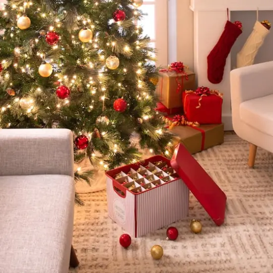 Simplify 15.4" Christmas 60 Ornament Storage Tote Bin with Straps {5}