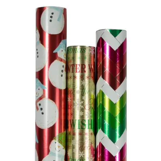 JAM Paper Red Foil Merry Christmas, Green Greetings & Green Red Stripe Gift Wrap Set {1}