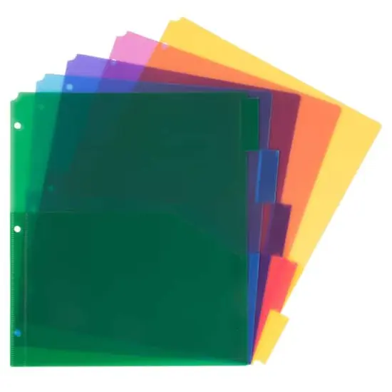 JAM Paper 9.75" x 11.5" 5-Tab Plastic Index Tab Dividers with Double Pockets {1}