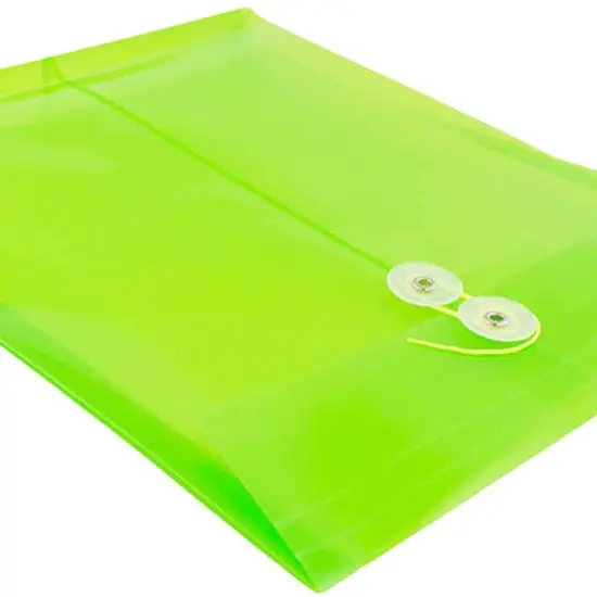 JAM Paper 9.75" x 13" Lime Green Plastic Button String Open End Envelopes, 108ct. {3}