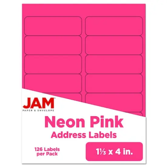 JAM Paper 1.3" x 4" Address Labels, 126ct. Neon Pink {1}