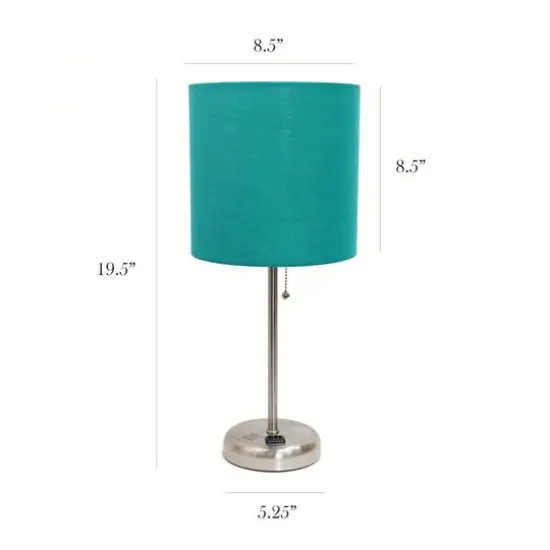 LimeLights 19.5" Brushed Steel Base Lamps with Charging Outlets, 2ct. Teal {4}