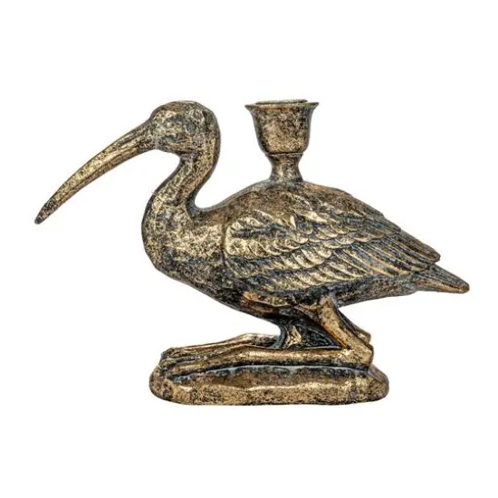 Hello Honey&reg; 10" Distressed Gold Decorative Bird Taper Holder {8}