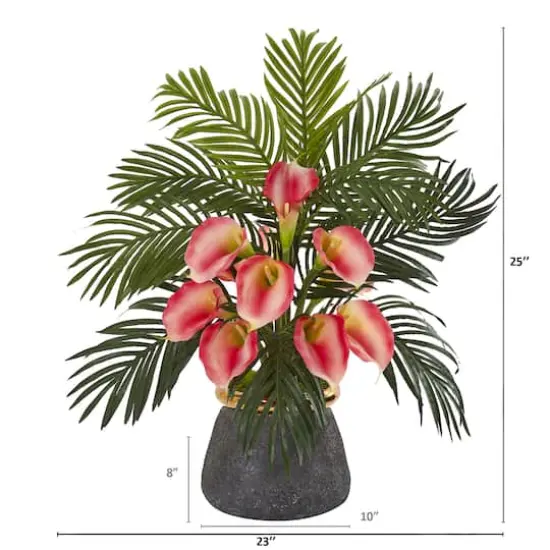 2ft. Calla Lily & Areca Palm Artificial Arrangement in Stoneware Vase Pink {4}