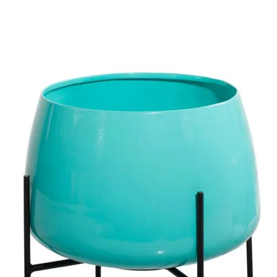 Metal Round Contemporary Planter Set Teal {3}