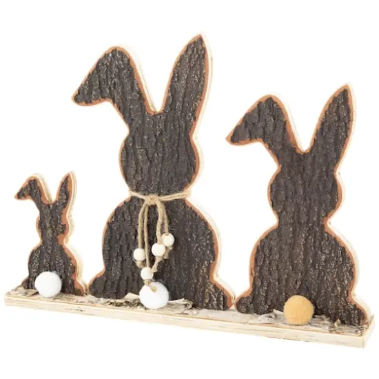 15.75" Rabbit Trio Wooden Tree Bark Easter Decoration {4}