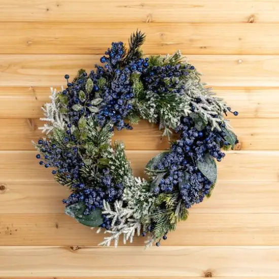 24" Frosted Blueberry Pine Wreath {3}