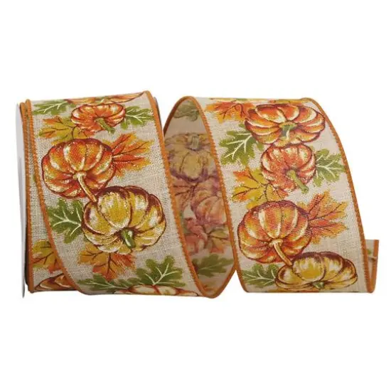 Reliant 2.5" x 10yd. Faux Linen Wired Sparkle Pumpkin Highlights Ribbon {1}