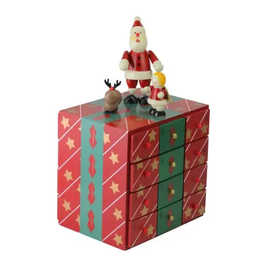 10.5" Red & Green Elegant Advent Storage Calendar Box {4}