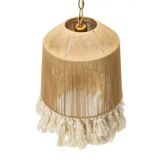 Hello Honey&reg; 16" Coastal Pendant Lamp with Natural Paper Rope Shades, Fringe Detail and Iron Base {13}