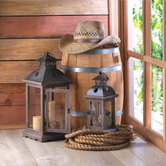 12.25" Rustic Wooden Hanging Monticello Candle Lantern {4}