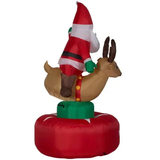 6.5ft. Animated Airblown&reg; Inflatable Christmas Santa & Reindeer Rodeo Scene {3}
