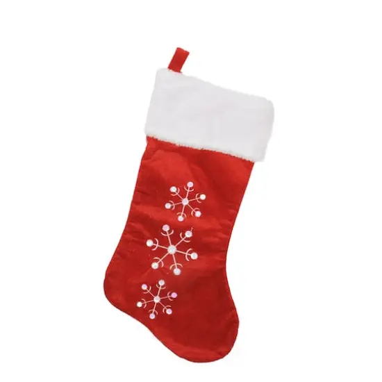 19" Red Velvet Embroidered & Sequined Snowflake Christmas Stocking {4}