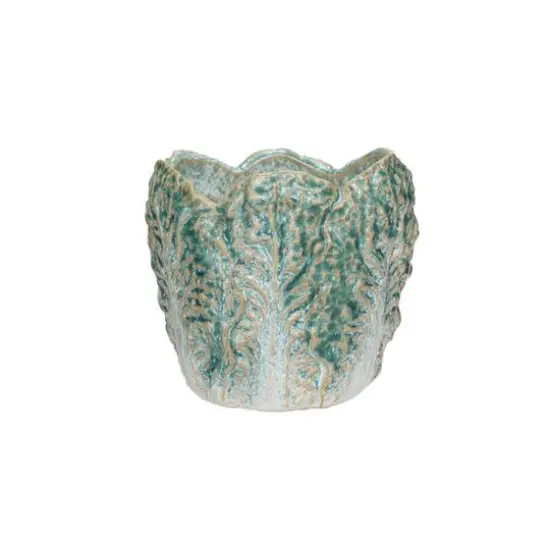 Hello Honey&reg; 5.75" Green Reactive Glaze Embossed Stoneware Cabbage Planter {3}