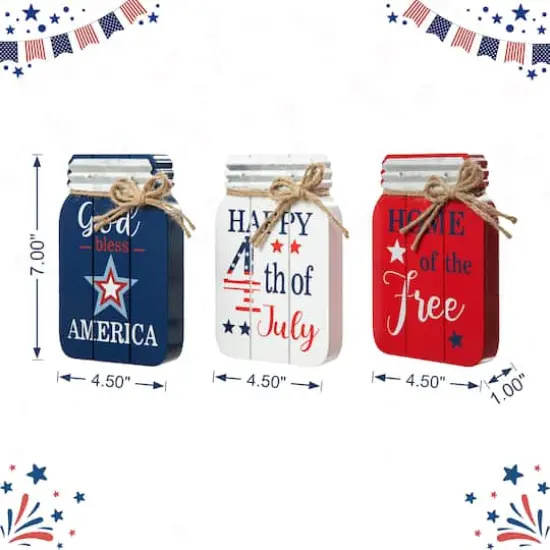 Glitzhome® 7" Patriotic Americana Mason Jar Tabletop Jar Décor Set {9}