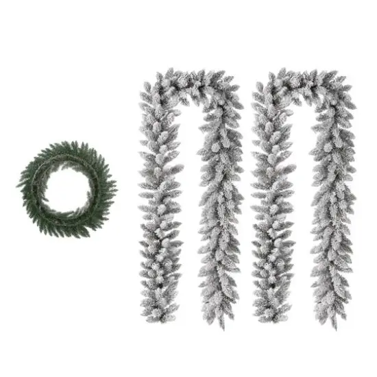 Glitzhome&reg; 36" Oversized Pre-Lit Snow Flocked Christmas Wreath & Garland Set {8}