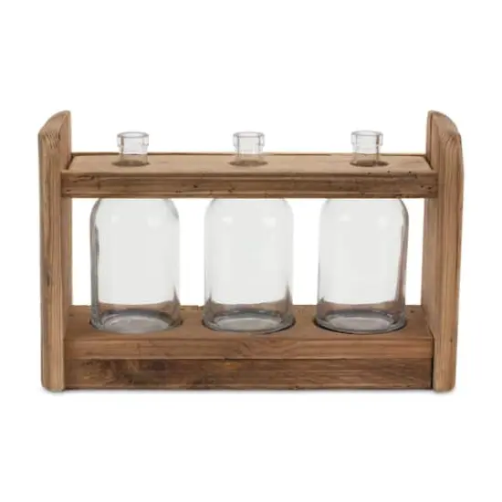 15" Triple Bottle Vases in Wood Stand {3}