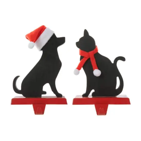 Glitzhome&reg; Cat & Dog Metal Christmas Stocking Holder Set {8}