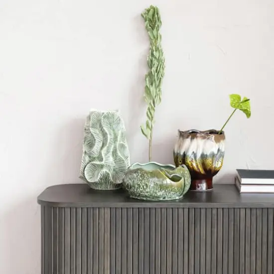 Hello Honey&reg; 12.75" Green Textured Stoneware Organic Shaped Vase with Reactive Glaze {4}