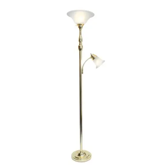 Lalia Home Torchiere Floor Lamp with Reading Light Gold/White Shades {5}