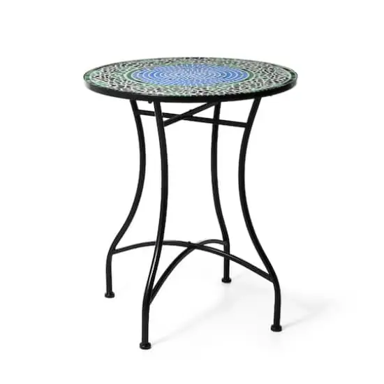 Glitzhome&reg; 28" Green Outdoor Metal Folding Bistro Table with Ceramic Tile Top {1}