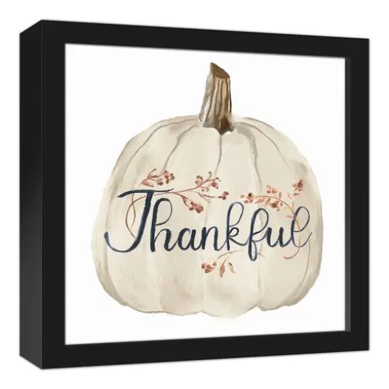 Thankful White Pumpkin Canvas Wall Art with Black Frame {3}