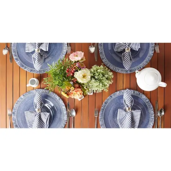 DII&reg; 15" Round Nautical Blue Fringed Placemat Set, 6ct. {3}
