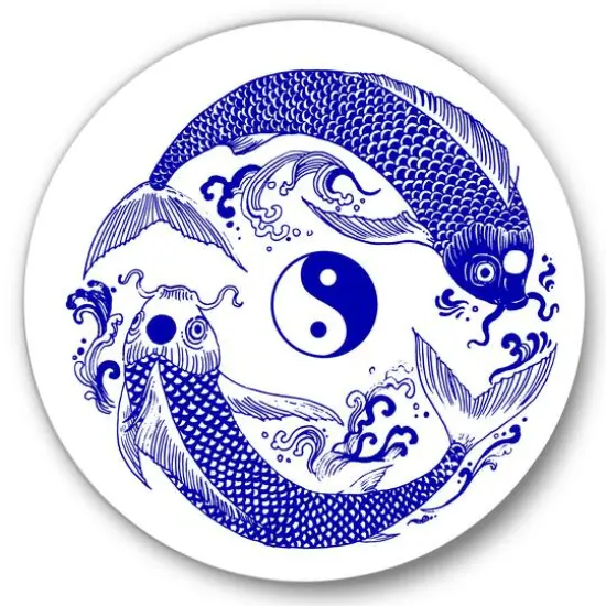 Designart - Chinoiserie Koi Fish II - Traditional Metal Circle Wall Art {2}