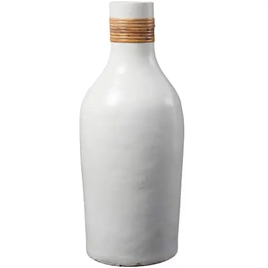 20" White Ceramic Vase with Wrapped Rattan Detailing {3}