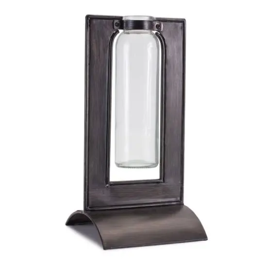 Glass Bottle Vase in Metal Holder {1}