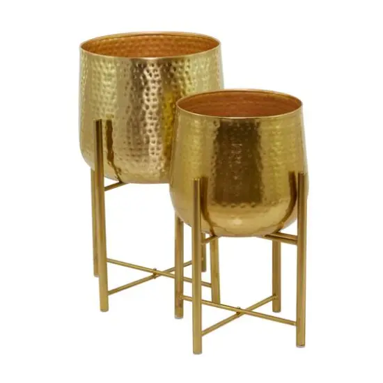 Gold Modern Planter, Set of 2" 17", 19" {4}