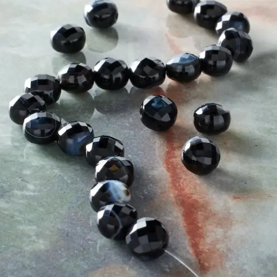 Black Faceted Agate Round Coin Beads by Bead Landing&trade; {3}