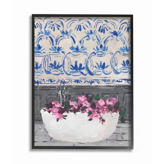 Stupell Industries Pink & Blue Flowers In Bath Tub Framed Wall Art {1}