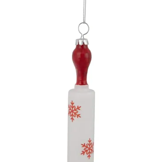 7" Red Snowflakes Rolling Pin Glass Christmas Ornament {3}