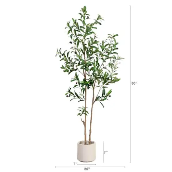 5ft. Artificial Minimalist Olive Tree in White Decorative Planter {11}