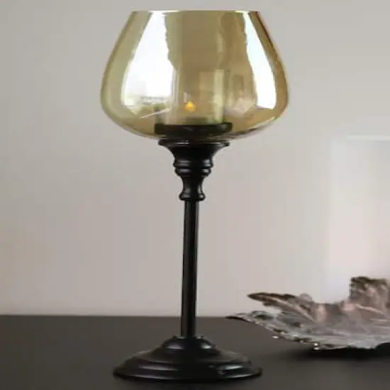 13" Decorative Small Golden Luster Brown Stemmed Votive Candle Holder {6}