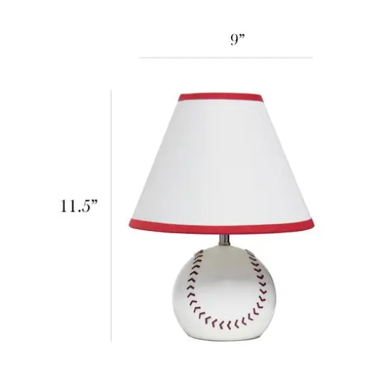 Simple Designs&trade; 11.5" Baseball Base Table Lamp and White Shade Red Trim {4}