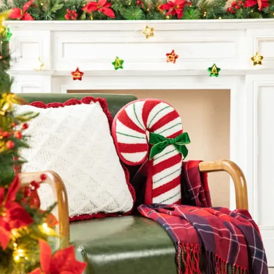 Glitzhome&reg; 15.75" Hooked Christmas Candy Cane Pillow {3}