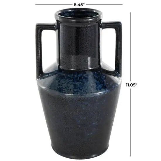 11" Dark Blue Ceramic Ombre Textured Vase with Rectangular Handles {8}