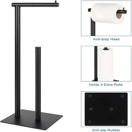 Black Freestanding Metal Toilet Paper Roll Holder {6}