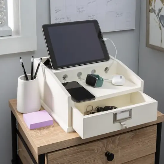 Organize It All White Charging Station With Drawer {4}