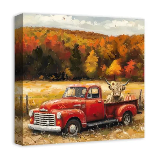 Fall Red Truck Highland 16" x 16" Canvas Wall Art {3}