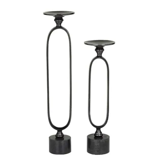 Black Aluminum Modern Candle Holder Set, 15'' & 19'' {6}