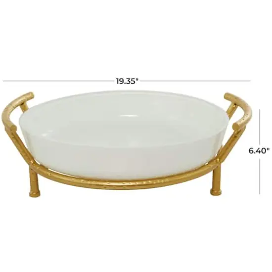CosmoLiving by Cosmopolitan 19" White Glass Kitchen Serving Bowl with Gold Metal Stand {4}