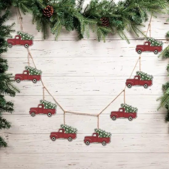 Glitzhome&reg; 6ft. Metal Red Truck Garland Set {3}
