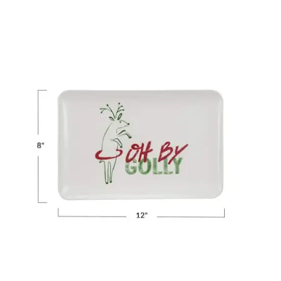 Hello Honey® 12" White, Green & Red Oh By Golly Stoneware Platter {5}