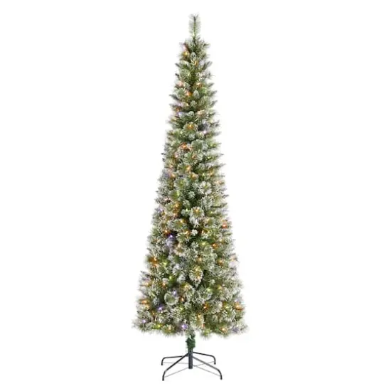 Glitzhome&reg; 7.5ft Pre-Lit Frosted Cashmere Pencil Pine Artificial Christmas Tree, Multicolor LED Lights {1}